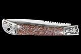 Pocketknife With Fossil Dinosaur Bone (Gembone) Inlays #136586-3
